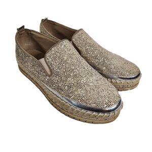 Jolimall Gold Glitter Rhinestone Slip On Loafers Sneakers Metallic Women’s 8